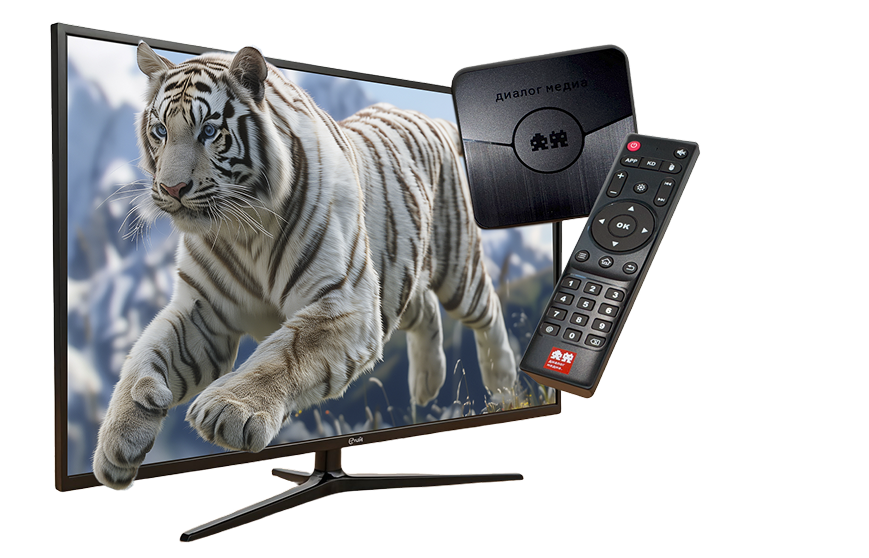 Смарт ТВ приставка<br>диалог медиа — <br>твоё окно в мир<br>умного телевидения!